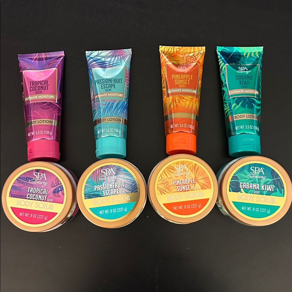 Spa Luxury Body Lotion Set of 8 Tropical Coconut Passionfruit Pineapple Kiwi